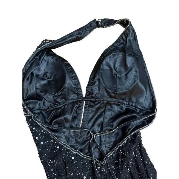 Scala Black Halter Beaded Sequin Maxi Formal Gown Sz L‎ - Image 11