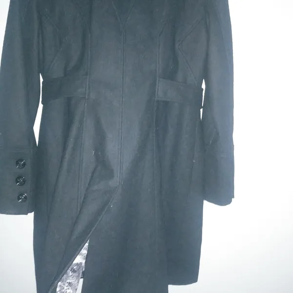 Guess L Full Length Logo Lined Pea Coat Double Breasted Belted Wool in Black - Image 13