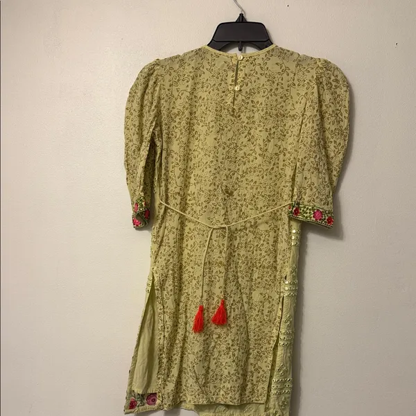 Embroidered Floral Dress with Puff Sleeves - Image 2