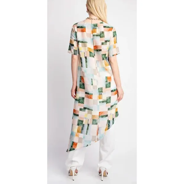 GiGiO Linen Tencel Asymmetrical Tunic Top Size L Abstract Art Print - Image 5