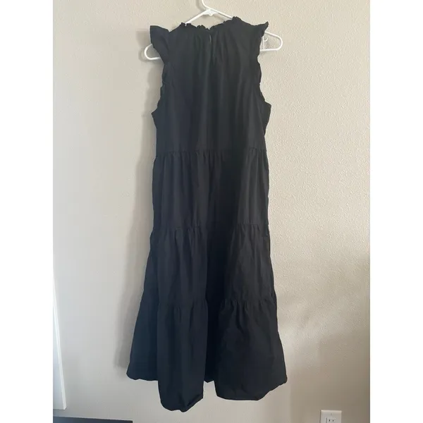 J Crew Cotton Poplin Maxi Dress Womens Medium Black Ruffle Classic Career Ruffle - Image 2