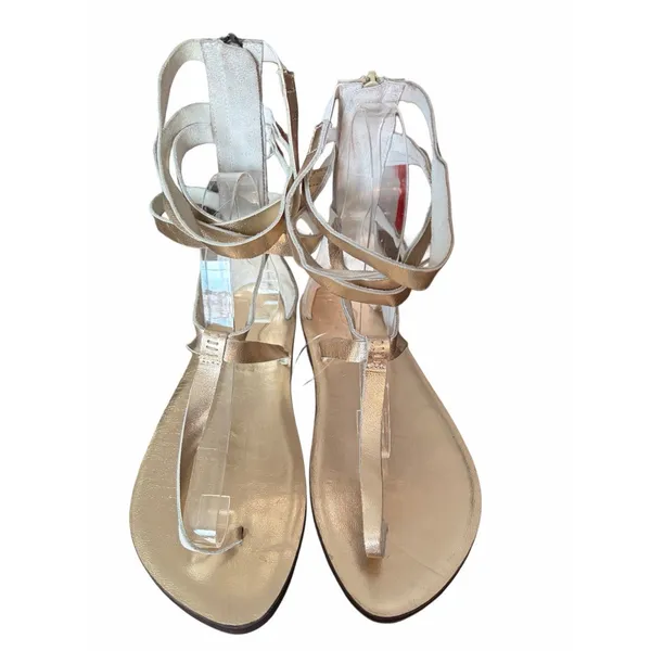 Free People NWOTS Metallic Gold Leather Strappy Gladiator Sandals size 37 US 7 - Image 2