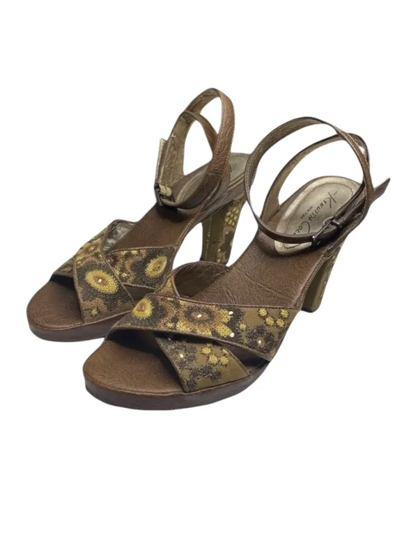 Kenneth Cole ❁ Afterflower Ankle Strap Embroidered Leather Heels ❁ Brown ❁ 9M ❁ - Image 8