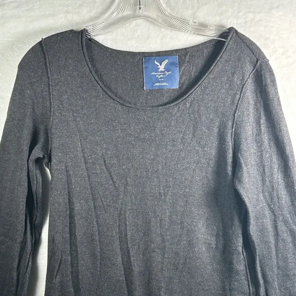 American Eagle Outfitters Gray Long Sleeve Scoop Neck‎ Top Women M Medium - Image 3