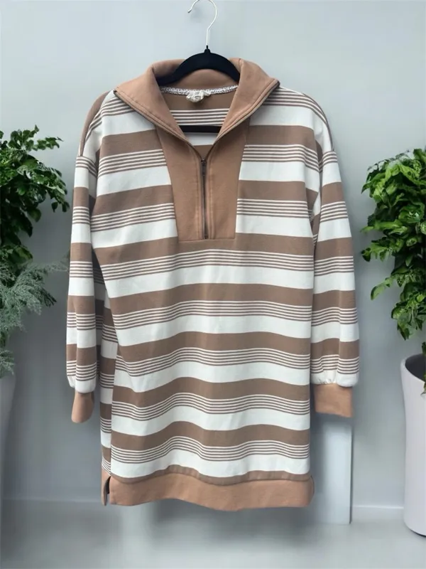 Umgee Striped Half Zip Dress Oversized Small - Image 2