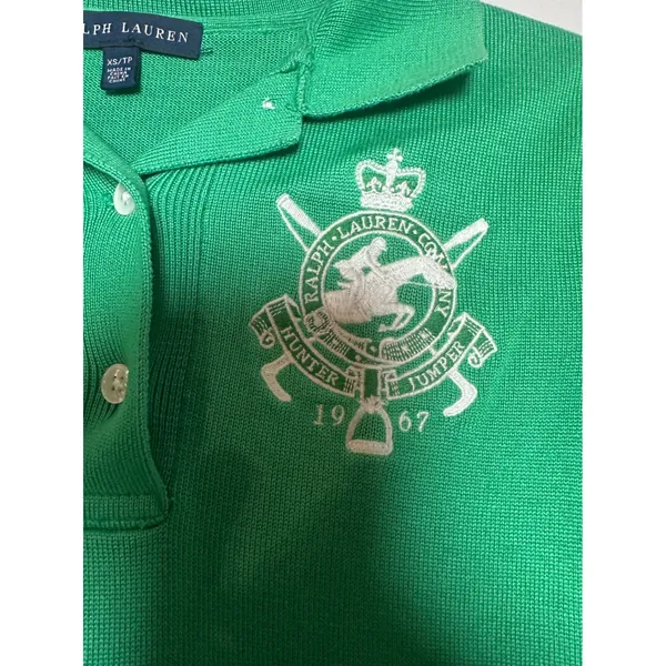 Ralph Lauren‎ Womens Green Ribbed Knit Polo Dress Hunter Jumper Crest XS TP - Image 2