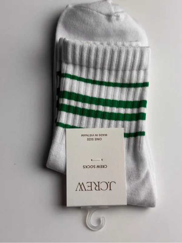 J. Crew White Crew Socks with Green Stripes New With Tag One Size - Image 3