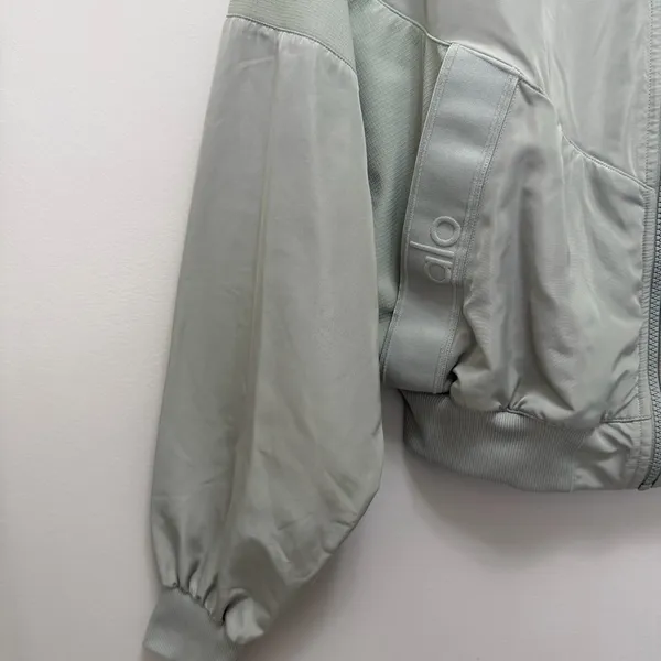 ALO Mixed Media Reinvention Bomber Jacket Limestone Green - Image 6