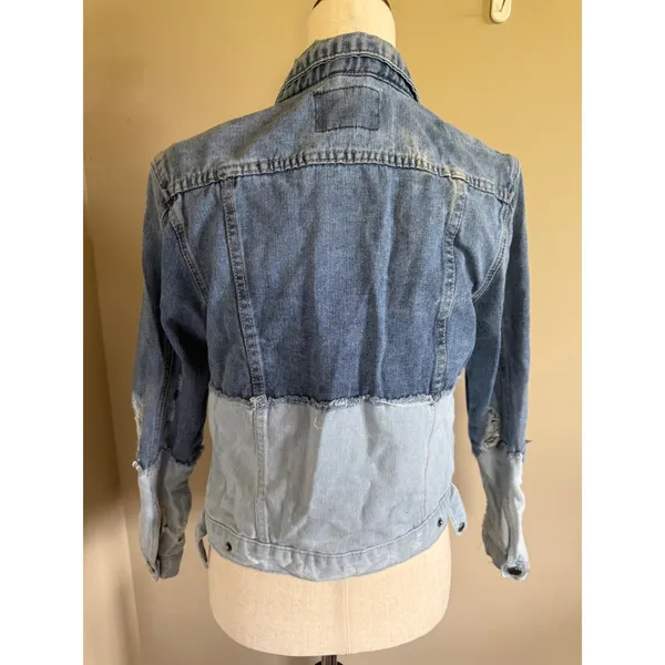 GB Distressed Denim Jacket Patchwork Jean‎ Jacket Women's XS Blue - Image 2