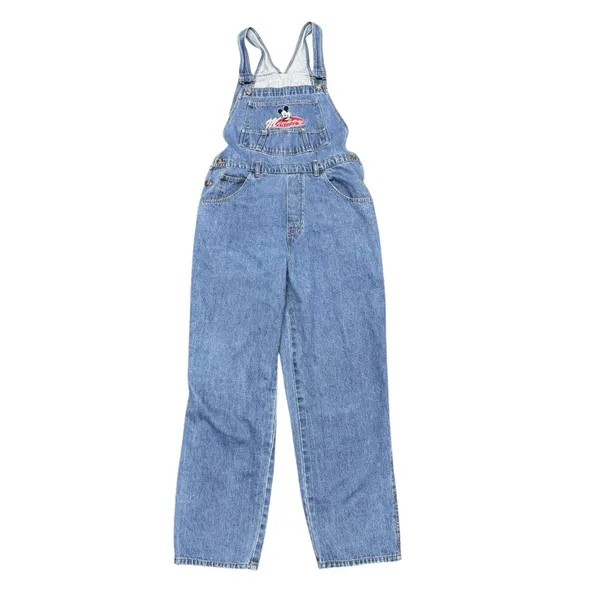 Disney Vintage 90s Mickey Unlimited Denim Jean Carpenter Overalls Blue Large - Image 3