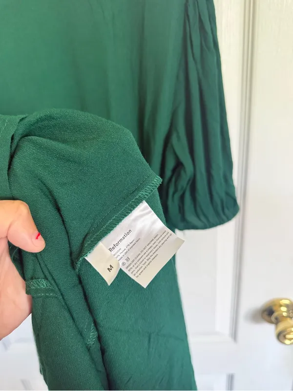 Reformation Augustina Plunge Neck Dress in Emerald Green - Image 6