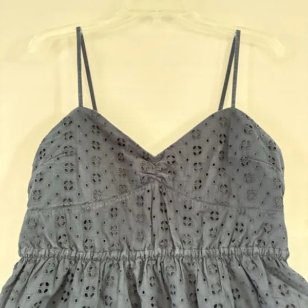 J.Crew Women's Navy Blue‎ Eyelet Pleated Bodice Sundress Dress Medium - Image 6