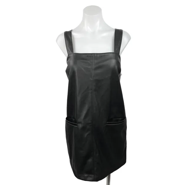 Abercrombie & Fitch Womens Black Faux Leather Sleeveless Shift Mini Dress Size M - Image 5