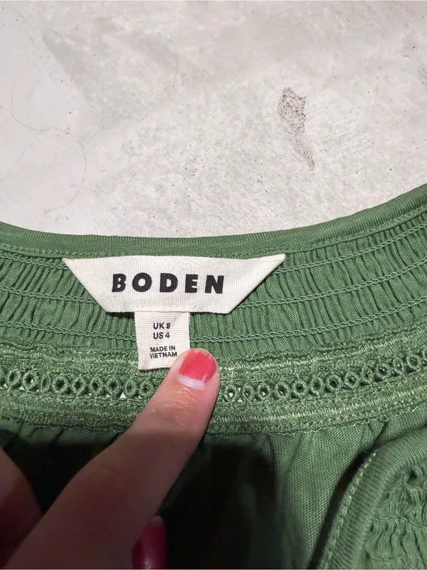 Boden Georgia smocked jersey top Women’s Green Peasant Blouse 4 - Image 3
