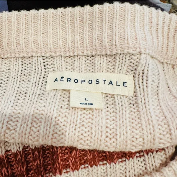 Aeropostale Wide Ribbed Sweater Sz L Crop Striped Cotton Blend Crew Neck Loose - Image 7