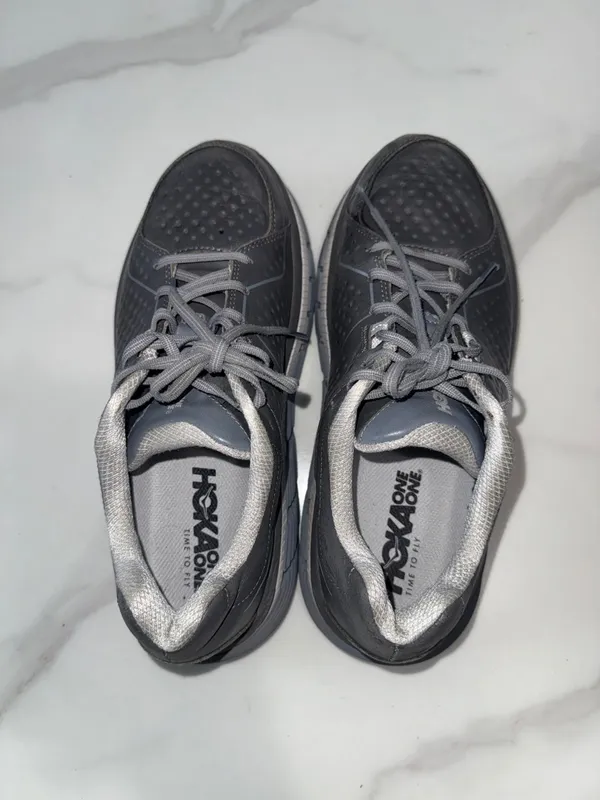 Hoka one one Gaviota leather Gray and Light Gray Cushioned Running Sneakers - Image 4