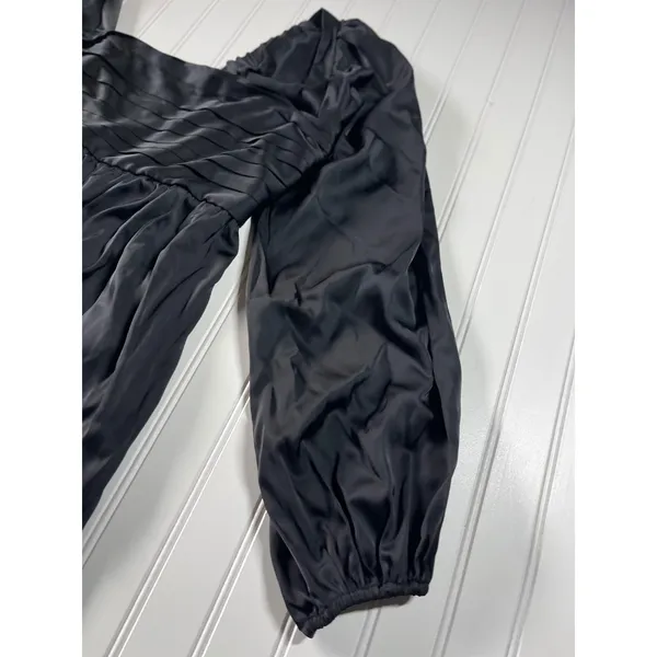 Abercrombie Emerson Satin Mini Dress Black Long Sleeve Babydoll Pleated MT Tall - Image 3