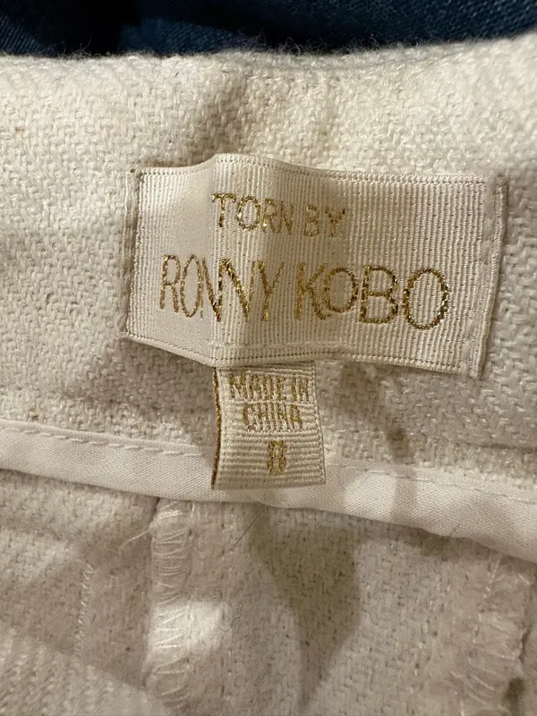 Torn by Ronny Kobo night waist wide leg cream pants cargo sz 6- 8 - Image 4