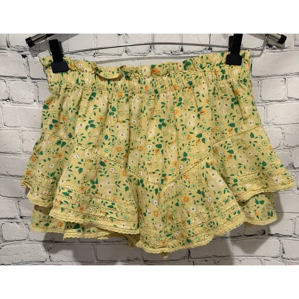 Aerie Flower Flowy Skort Yellow Floral layered Cotton Size Medium - Image 3