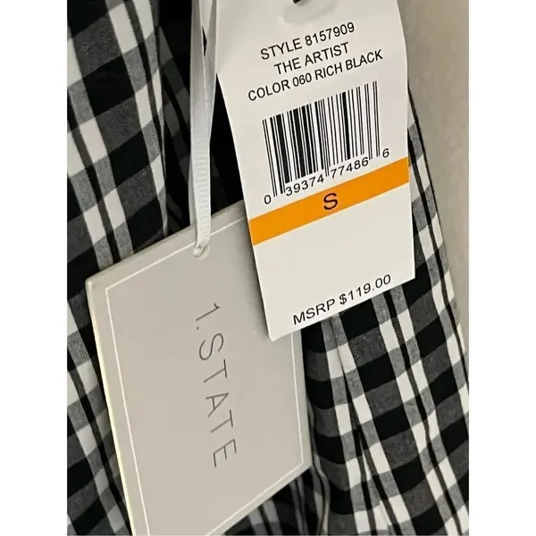 1 State Black and White Gingham Plaid Off Shoulder Dress S - Image 5