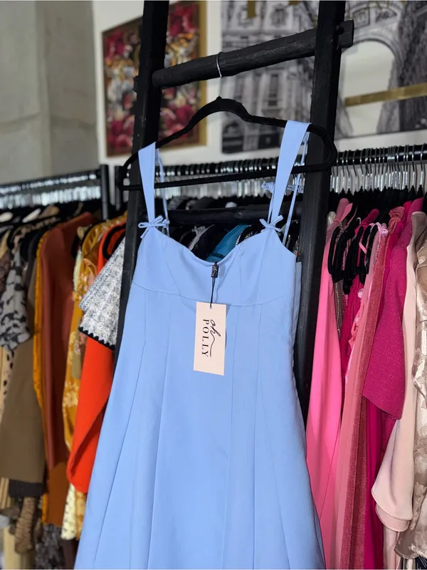 Oh Polly Isadora Blue Bow Detail Pleated A Line Midi Dress Womens 6 New NWT - Image 3
