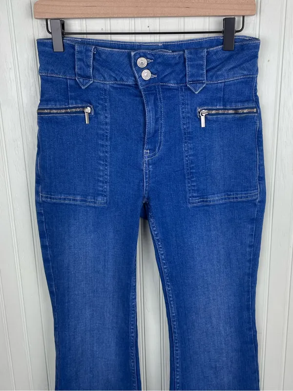Free People Layla Boho High Rise Flare Leg Jeans Size 26 Electric Blue Denim - Image 5