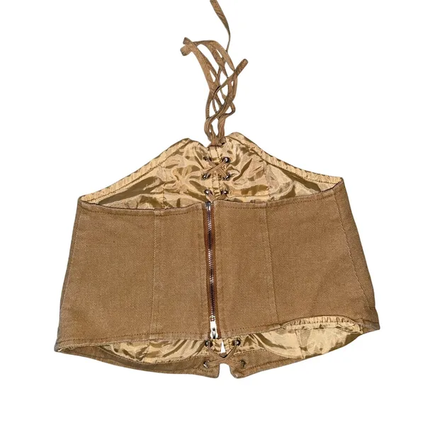 WHITE FOX Tan brown Lace Up Corset crop mini Top size xsmall - Image 2