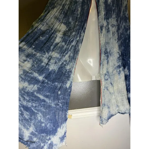 Rose & Rose Shawl Womens 2 Blue Crinkle Open Front Beaded Boho Kimono Duster - Image 4