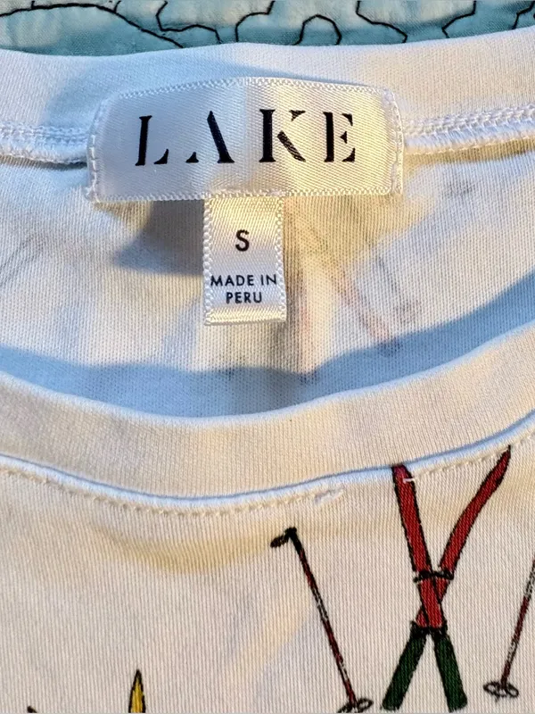 💥LAKE Pajamas Pima Cotton Long Sleeve Ski Print Pajama Top (ONLY) White Sz S💛 - Image 9