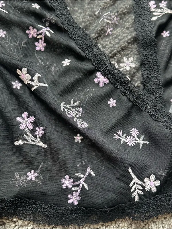 dELiA*s Black Sheer Floral Embroidered Wrap Top - Image 3