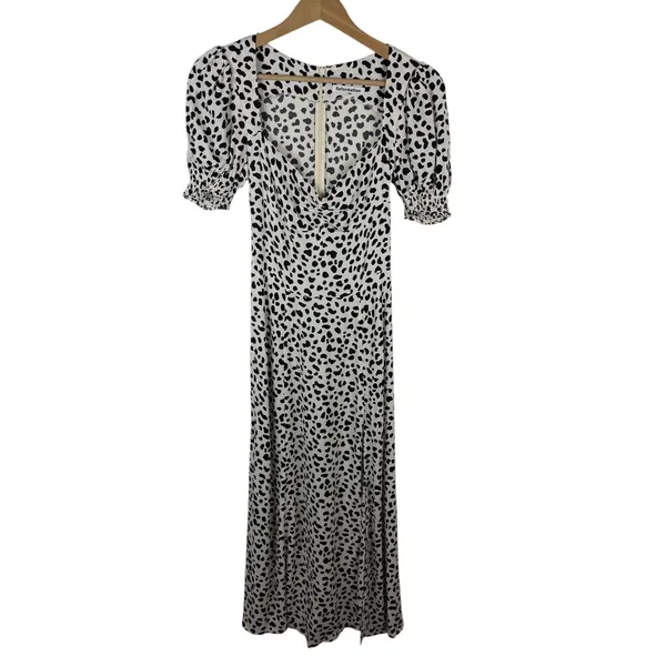 Reformation Dalmatian Printed Slit Midi Dress Size 0 Feminine Chic Lightweight - Image 2