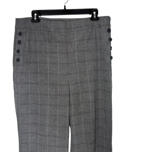 Loft High Rise Wide Leg Gray‎ Sailor Plaid Pants Womens 12 Academia Preppy Office NEW - Image 8