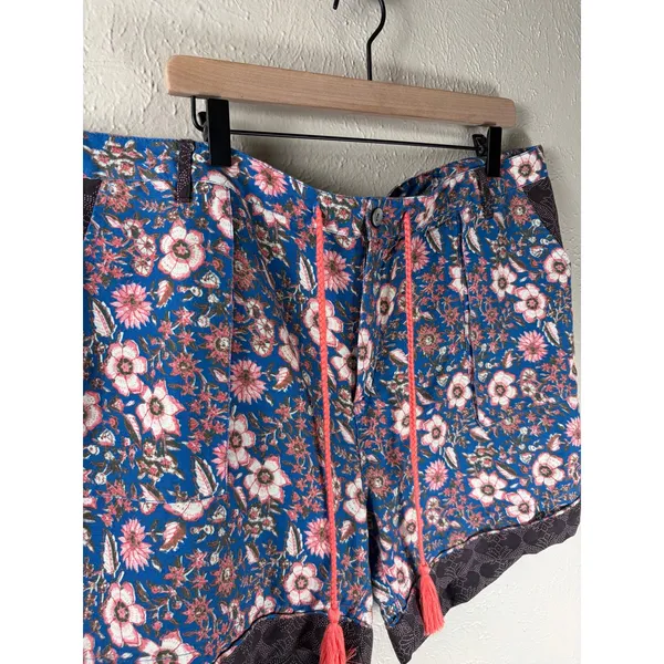 Sundance Kalani Shorts Size XL Linen Blue Floral Boho Retro Summer Preppy Shorts - Image 2