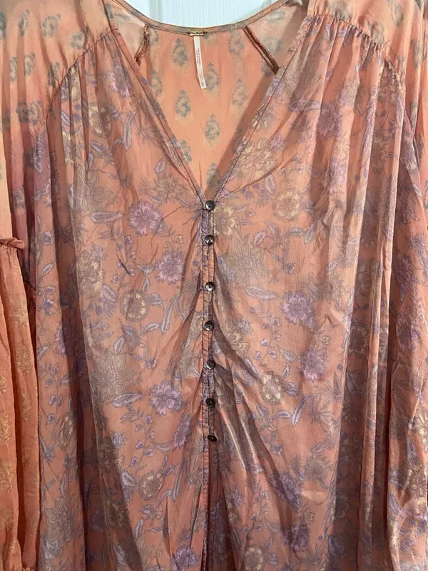 Free People Rust Floral Sheer Button Tunic - Image 3