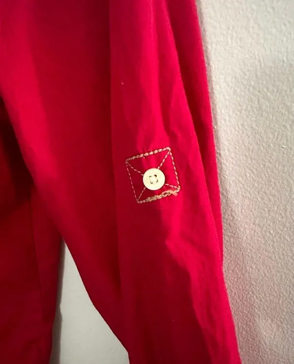 Tommy Hilfiger Top Button Down Long Sleeve Chest Pockets Red Medium - Image 8