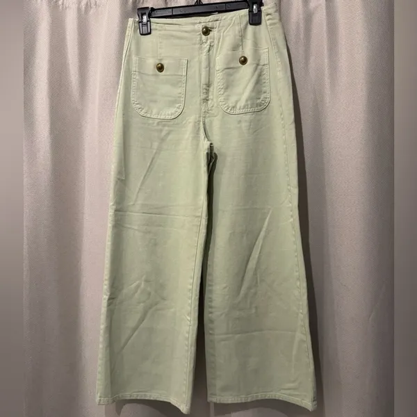 Zara Light Green High Rise Wide Leg Cropped Jeans Size 4 - Image 4