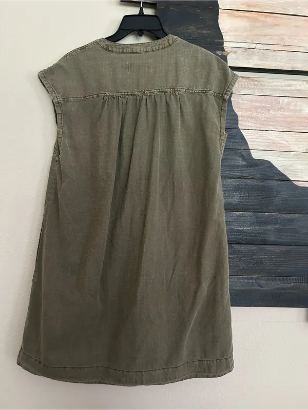 Anthropologie Kimber Tunic Mini Dress Olive Green V-Neck Patch Pockets - Image 5