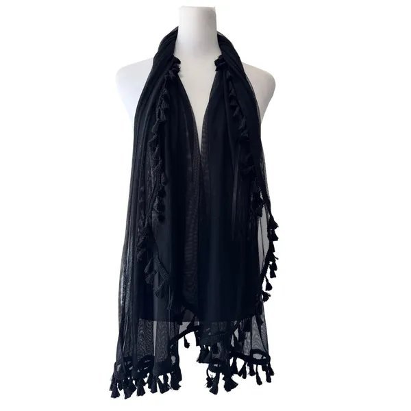 NWT Lulus Sheer Black Tasseled Versatile Shawl Scarf Sarong Cover-Up - Image 3