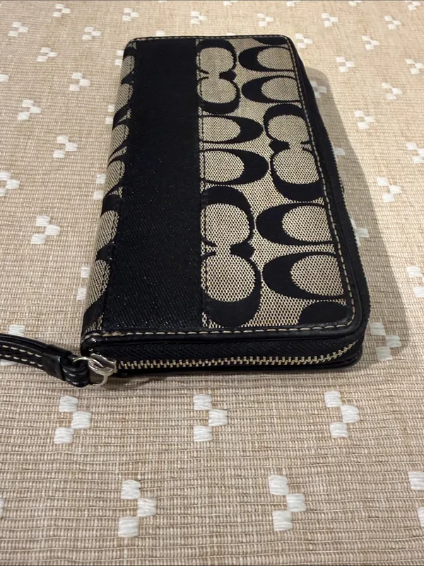 Coach Signature Jacquard‎ Slim Envelope Wallet Black Gray Leather Trim OS - Image 5