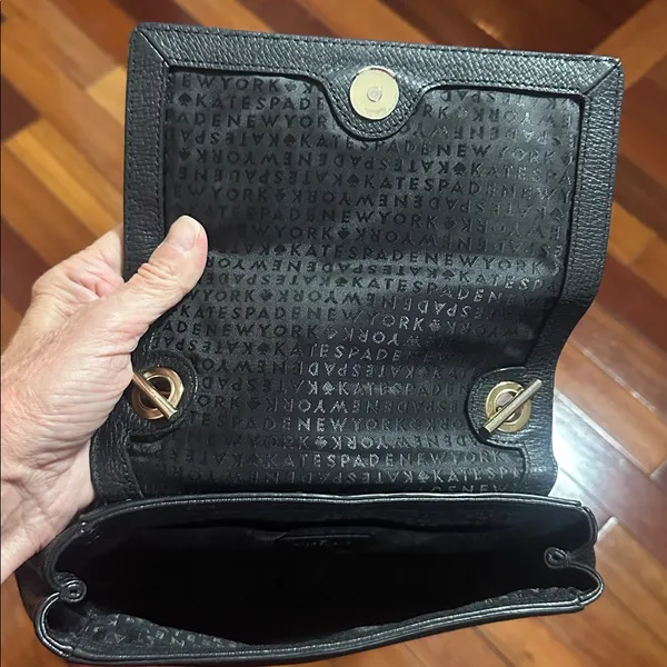 Kate Spade Black Leather Crossbody Bag Purse Chain Strap Minimalist Day Evening - Image 6