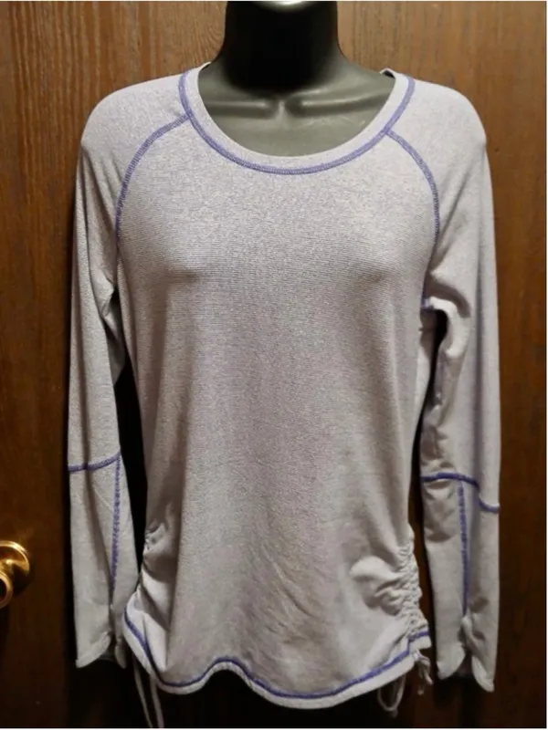 Lucy Activewear Women's Long Sleeve Athletic Top Purple Gray Stripe Small JC536 - Image 7