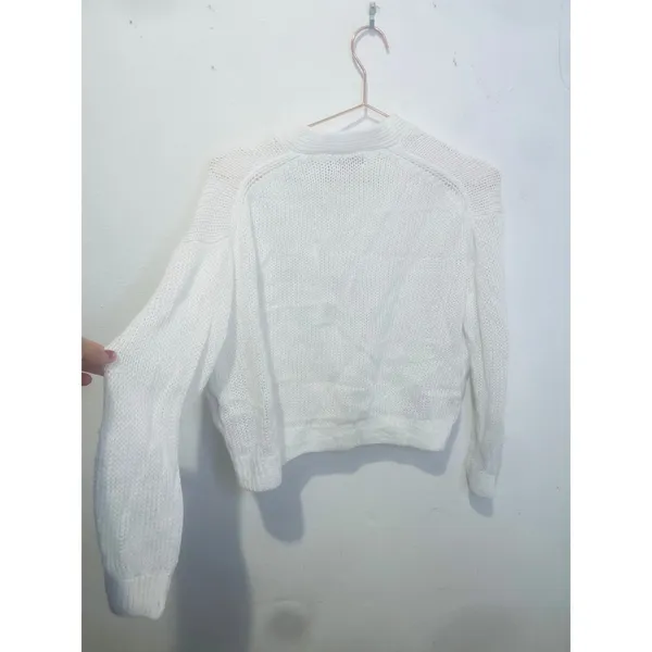 POLO RALPH LAUREN White Linen Blend Long Sleeve Knit Button Front Cardigan M - Image 5