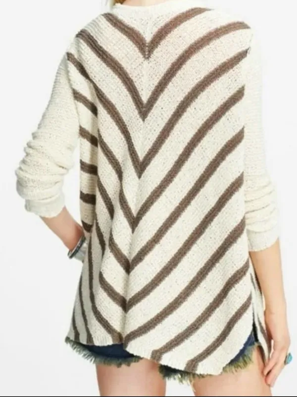 Free People Oversized Circle Back cardigan featuring a striped, asymmetrical - Image 2