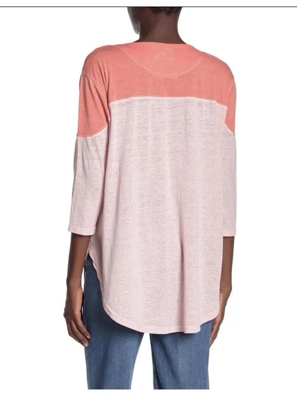 Free People We The Free Pink Combo Colorblock V Neck 3/4 Sleeve Top XS NWT - Image 2