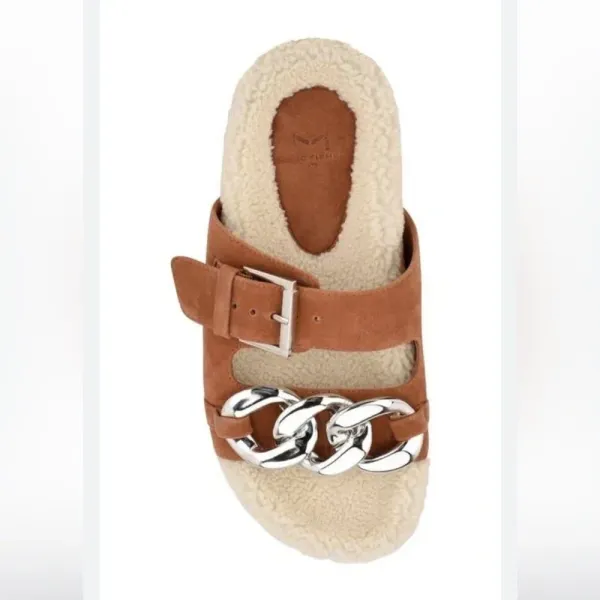 Marc Fisher Shoes Marc Fisher Fresno Natural Tan Shearling Sherpa‎ Slide Sandals - Image 3