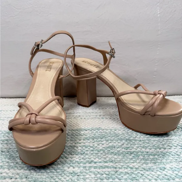 Schutz Kelsie Platform Sandals Womens 8.5 Beige Strappy Block Heel Ankle Strap - Image 10