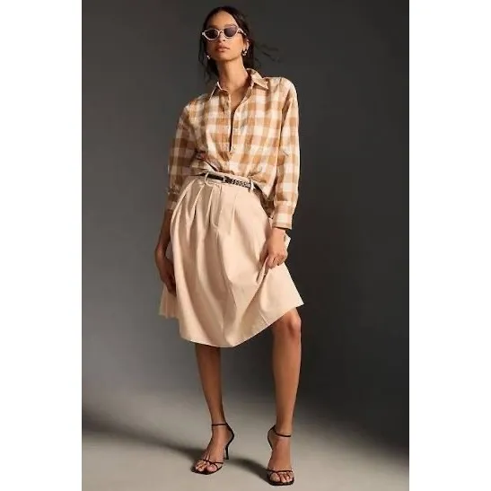 Anthropologie MAEVE Bennet Buttondown Buffalo Check Shirt Brown White Small - Image 5