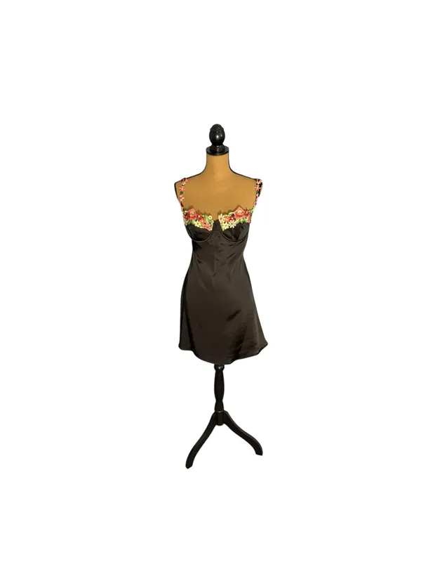 Princess Polly Kenzie Black Satin Floral Applique Bustier Mini Dress Size 10 - Image 2