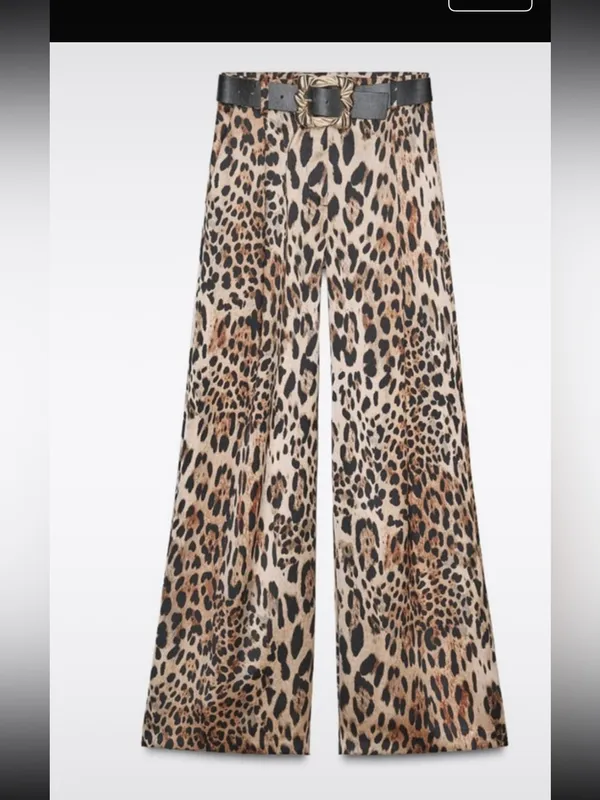 Zara Leopard-Print Wide-Leg Pants in Brown and Black - Image 2
