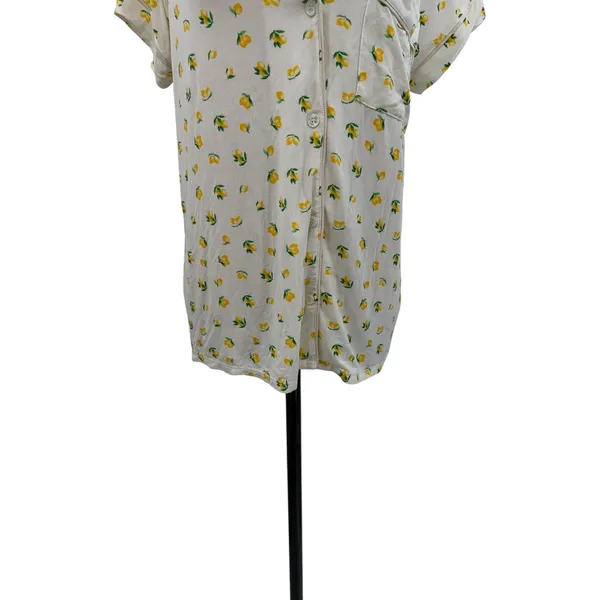 Eberjey Dianna Lemon‎ Print Short Sleeve Pajama Shirt White Yellow Medium - Image 5